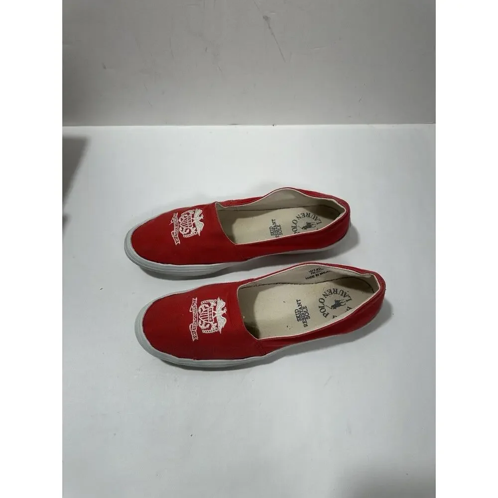 Polo Ralph Lauren Slip-On Red Canvas Casual Shoes Women Logo W142384 Sz 7.5 READ
